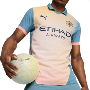 Camiseta Puma 4a Manchester City authentic 24 25 - Camiseta de la cuarta equipación Puma del Manchester City 2024 2025 versión jugador - amarillo pálido, azul cian