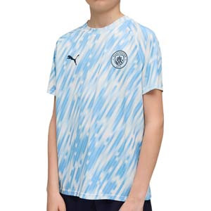 Camiseta Puma Manchester City niño Pre-Match 25 26 - Camiseta infantil de calentamiento prepartido Puma del Manchester City 2025 2026 - azul claro, blanca