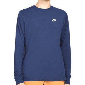 Camiseta manga larga Nike Sportswear Club - Camiseta de manga larga de algodón para calle Nike - azul marino