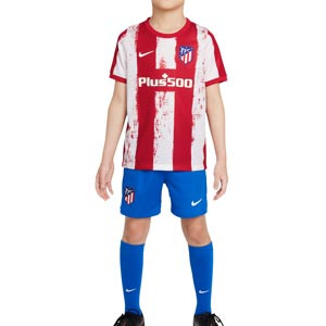 Equipación Nike Atlético niño 6-14 años 2021 2022 Stadium - Conjunto de camiseta, pantalón y medias de la primera equipación infantil de 6 a 14 años Nike del Atlético de Madrid 2021 2022 - rojo, blanco