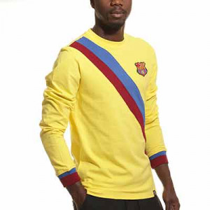 Camiseta FC Barcelona Retro 1974-75 - Camiseta de manga larga de algodón de la 2a equipación FC Barcelona 1974-75 - amarilla