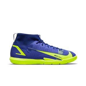 Nike Mercurial Jr Superfly 8 Academy IC - Zapatillas de fútbol sala con tobillera Nike suela lisa IC - azules, amarillas flúor