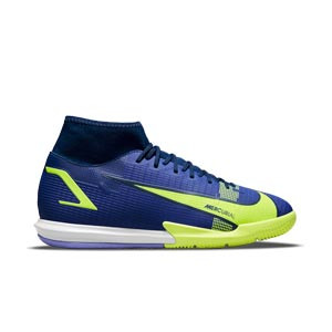 Nike Mercurial Superfly 8 Academy IC - Zapatillas de fútbol sala con tobillera Nike suela lisa IC - azules, amarillas flúor