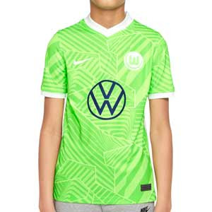 Camiseta Nike Wolfsburg niño 2021 2022 Dri-Fit Stadium - Camiseta primera equipación infantil Nike VfL Wolfsburgo 2021 2022 - verde flúor