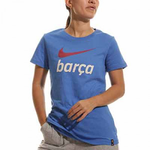 Camiseta Nike Barcelona mujer Swoosh Club algodón - Camiseta de manga corta de algodón para mujer Nike del FC Barcelona - azul