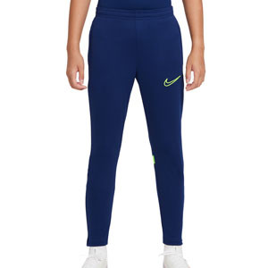 Pantalón Nike Dri-Fit Academy 21 niño - Pantalón largo infantil para entrenamiento de fútbol Nike - azul marino, amarillo flúor