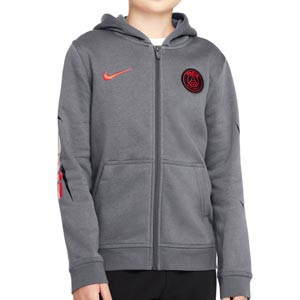 Sudadera Nike PSG niño Hoodie Club - Sudadera con capucha infantil de algodón Nike del París Saint-Germain - gris