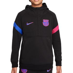 Sudadera Nike Barcelona niño Travel Fleece Hoodie UCL - Sudadera con capucha infantil de calle Nike del FC Barcelona de la Champions League 2021 2022 - negra