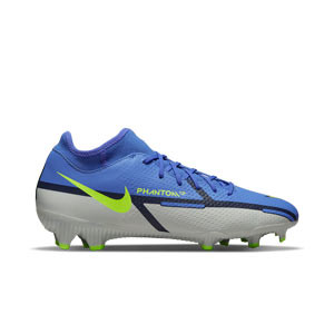 Nike Phantom GT2 Academy DF FG/MG - Botas de fútbol con tobillera Nike FG/MG para césped artificial - azules, grises