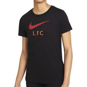 Camiseta Nike Liverpool Swoosh Club mujer - Camiseta de algodón de mujer Nike de Liverpool - negra - frontal