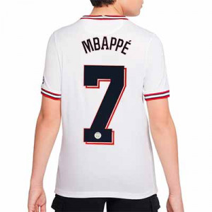 Camiseta Nike 4a PSG x Jordan niño 2021-22 Mbappé Stadium - Camiseta cuarta equipación infantil Nike x Jordan del PSG Mbappé 2021 2022 - blanca
