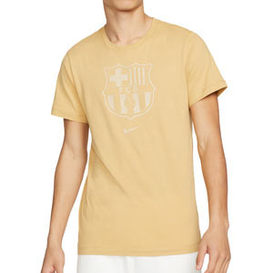 Camiseta de algodón Nike Barcelona Crest - Camiseta de manga corta de algodón Nike del FC Barcelona - dorada