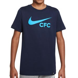 Camiseta de algodón Nike Chelsea niño Swoosh - Camiseta de manga corta infantil de algodón Nike del Chelsea - azul marino