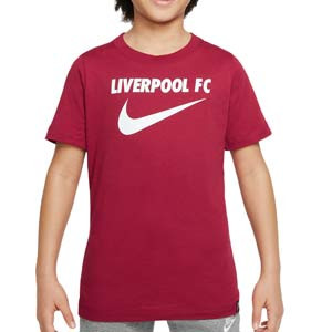 Camiseta de algodón Nike Liverpool niño Swoosh - Camiseta de manga corta infantil de algodón Nike del Liverpool - granate