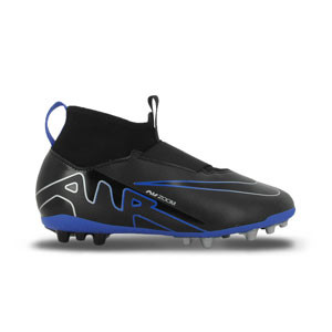 Nike Mercurial Jr Zoom Superfly 9 Academy AG - Botas de fútbol infantiles con tobillera Nike AG para césped artificial - negras, azules