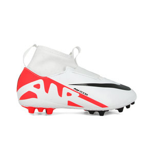 Nike Mercurial Jr Zoom Superfly 9 Academy AG - Botas de fútbol infantiles con tobillera Nike AG para césped artificial - blancas, rojas