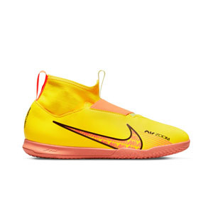 Nike Mercurial Jr Zoom Superfly 9 Academy IC - Zapatillas de fútbol sala con tobillera infantiles suela lisa IC - amarillas, naranjas