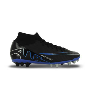 Nike Mercurial Zoom Superfly 9 Academy AG - Botas de fútbol con tobillera Nike AG para césped artificial - negras, azul marino