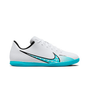 Nike Mercurial Jr Vapor 15 Club IC - Zapatillas de fútbol sala infantiles Nike suela lisa IC - blancas, azul celeste