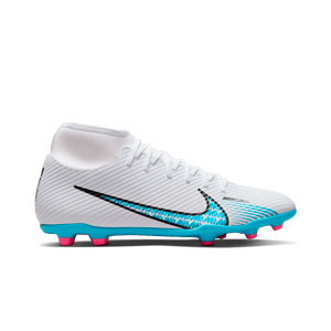 Nike Mercurial Superfly 9 Club FG/MG - Botas de fútbol con tobillera Nike FG/MG para césped artificial - blancas, azul celeste