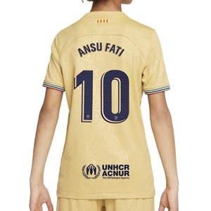 Camiseta Nike 2a Barcelona niño 2022 2023 Ansu Fati Stadium - Camiseta de la segunda equipación infantil de Ansu Fati Nike del FC Barcelona 2022 2023 - dorada