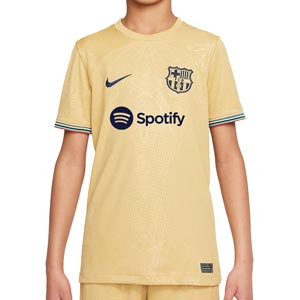Camiseta Nike 2a Barcelona niño 2022 2023 Dri-Fit Stadium - Camiseta de la segunda equipación infantil Nike del FC Barcelona 2022 2023 - dorada
