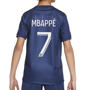 Camiseta Nike PSG niño 2022 2023 Mbappé Dri-Fit Stadium - Camiseta primera equipación de Kylian Mbappé Nike del Paris Saint-Germain 2022 2023 - azul marino