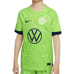 Camiseta Nike Wolfsburg niño 2022 2023 Dri-Fit Stadium - Camiseta infantil primera equipación Nike del Wolfsburg 2022 2023 - verde lima