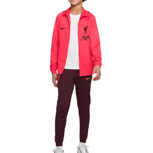 Chándal Nike Liverpool niño Dri-Fit Strike Hoodie - Chándal con capucha infantil Nike del Liverpool FC - rojo rosado, granate