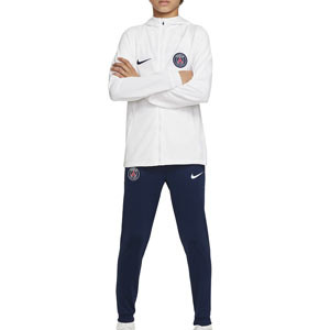 Chándal Nike PSG niño Dri-Fit Strike Hoodie - Chándal infantil de entrenamiento Nike del París Saint-Germain - blanco, azul marino