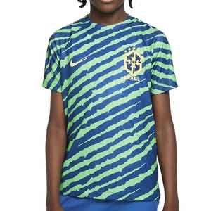 Camiseta Nike Brasil niño Dri-Fit pre-match - Camiseta de calentamiento pre-partido infantil Nike de la selección brasileña - azul, verde
