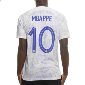 Camiseta Nike 2a Francia Mbappé 2022 2023 Dri-Fit Stadium - Camiseta segunda equipación de Kylian Mbappé Nike selección francesa 2022 2023 - blanca