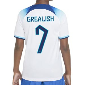 Camiseta Nike Inglaterra niño Grealish 2022 2023 DF Stadium - Camiseta infantil de la primera equipación Nike de Inglaterra de Jack Grealish 2022 2023- blanca