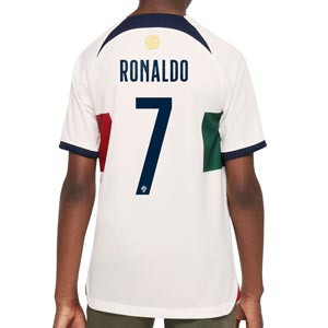 Camiseta Nike 2a Portugal niño Ronaldo 2022 2023 DF Stadium - Camiseta segunda equipación infantil Nike de Cristiano Ronaldo de la selección portuguesa 2022 2023 - blanca