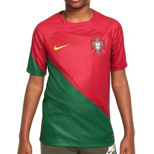 Camiseta Nike Portugal niño 2022 2023 Dri-Fit Stadium - Camiseta primera equipación infantil Nike de la selección portuguesa 2022 2023 - granate, verde