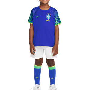 Equipación Nike 2a Brasil niño 3 - 8 años 2022 2023 - Conjunto infantil de 3 a 8 años Nike segunda equipación selección brasileña 2022 2023 - azul, blanco