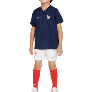 Equipación Nike Francia niño 3 - 8 años 2022 2023 - Conjunto infantil de 3 a 8 años de la primera equipación Nike de la selección francesa 2022 2023 - azul marino