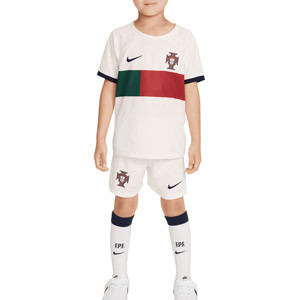 Equipación Nike 2a Portugal niño 3 - 8 años 2022 2023 - Conjunto infantil de 3 a 8 años de la segunda equipación Nike de la selección portuguesa 2022 2023 - blanco roto