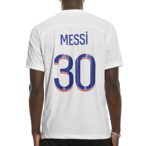 Camiseta Nike 3a PSG 2022 2023 Dri-Fit Stadium - Camiseta tercera equipación de Leo Messi Nike del PSG 2022 2023 - blanca, azul