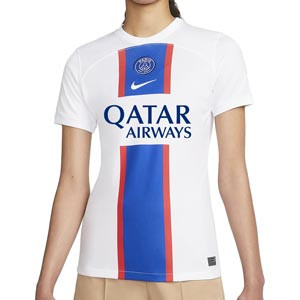 Camiseta Nike 3a PSG mujer 2022 2023 Dri-Fit Stadium - Camiseta tercera equipación de mujer Nike del París Saint-Germain 2022 2023 - blanca, azul