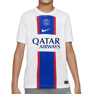 Camiseta Nike 3a PSG niño 2022 2023 Dri-Fit Stadium - Camiseta tercera equipación infantil Nike del París Saint-Germain 2022 2023 - blanca, azul