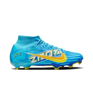 Nike Mercurial Zoom Superfly 9 Academy KM FG/MG - Botas de fútbol con tobillera de Kylian Mbappé Nike FG/MG para césped artificial - azul celeste, amarillas
