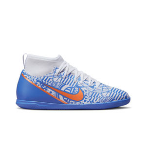 Nike Mercurial Jr Superfly 9 Club CR7 IC - Zapatillas de fútbol sala con tobillera infantiles de Cristiano Ronaldo Nike suela lisa IC - blancas, azules