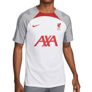 Camiseta Nike Liverpool entrenamiento Dri-Fit Strike - Camiseta de manga corta de entrenamiento Nike del Liverpool FC - blanca, gris