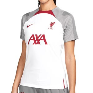 Camiseta Nike Liverpool mujer entrenamiento Dri-Fit Strike - Camiseta de manga corta de entrenamiento para mujer Nike del Liverpool FC - blanca, gris