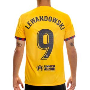 Camiseta Nike 4a Barcelona Senyera 23 Lewandowski DF Stadium - Camiseta cuarta equipación de Lewandowski Nike del FC Barcelona 2022 2023 - amarilla