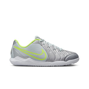 Nike Jr Tiempo Legend 10 Academy IC - Zapatillas de fútbol sala infantiles de piel sintéticas Nike suela lisa IC - plateadas