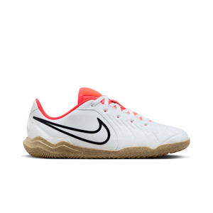 Nike Tiempo Jr Legend 10 Club IC - Zapatillas de fútbol sala infantiles de piel sintética Nike IC suela lisa - blancas, rojas