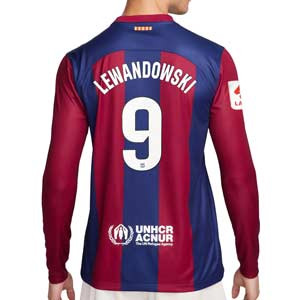 Camiseta Nike Barcelona Lewandowski 23 24 DF Stadium Liga - Camiseta de manga larga primera equipación de Lewandowski Nike del FC Barcelona para la Liga 23 24 - azulgrana