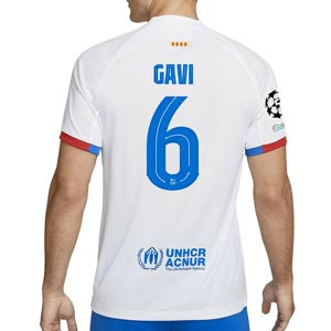 Camiseta Nike 2a Barcelona Gavi 23 24 DF Stadium UCL - Camiseta de la segunda equipación de Gavi Nike del FC Barcelona para la Champions League 2023 2024 - blanca